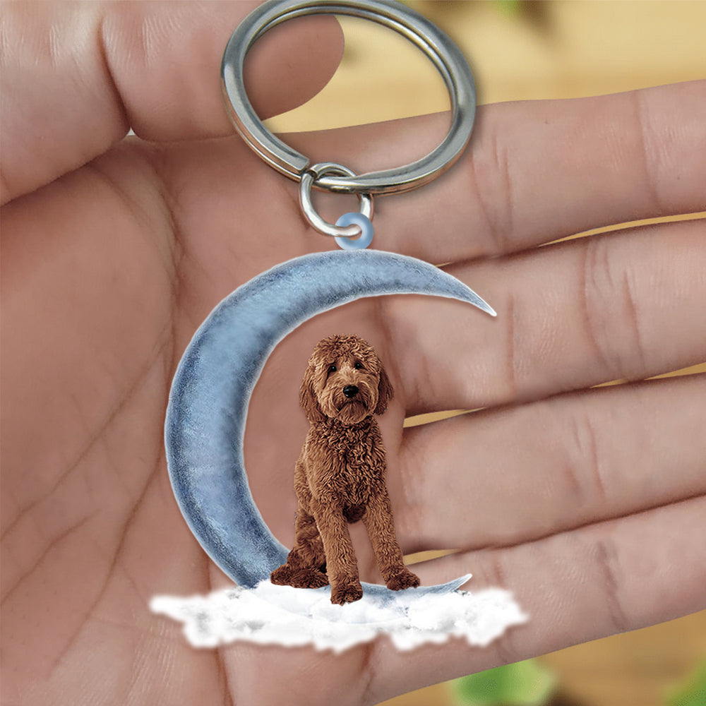 Goldendoodle On The Moon Flat Acrylic Keychain