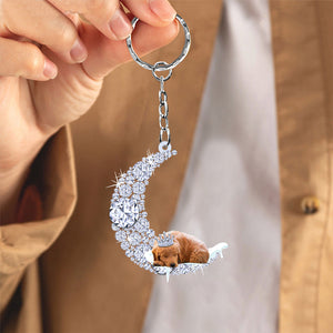 Goldendoodle Sleeping On A Diamond Moon Acrylic Keychain