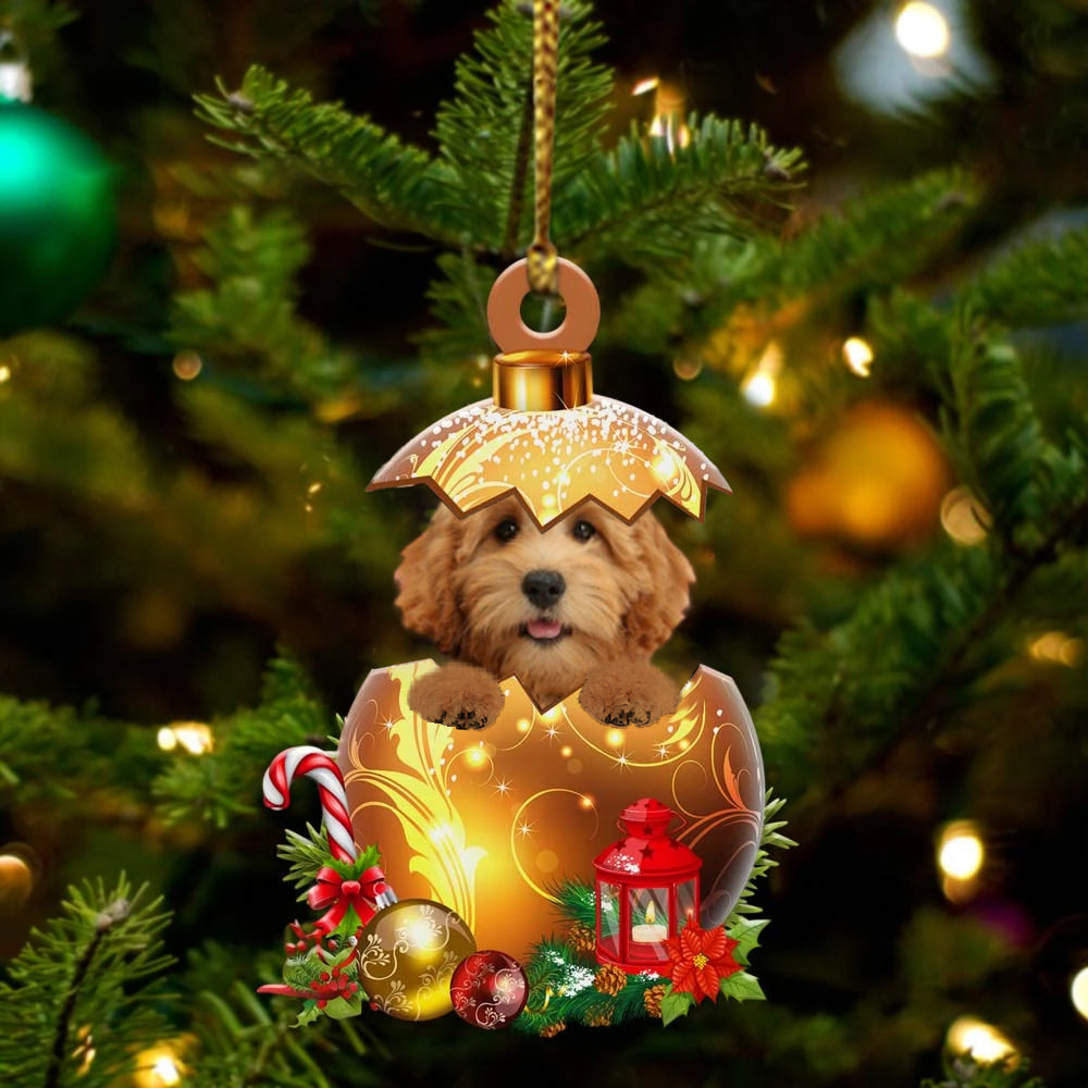 Goldendoodle In Golden Egg Christmas Ornament
