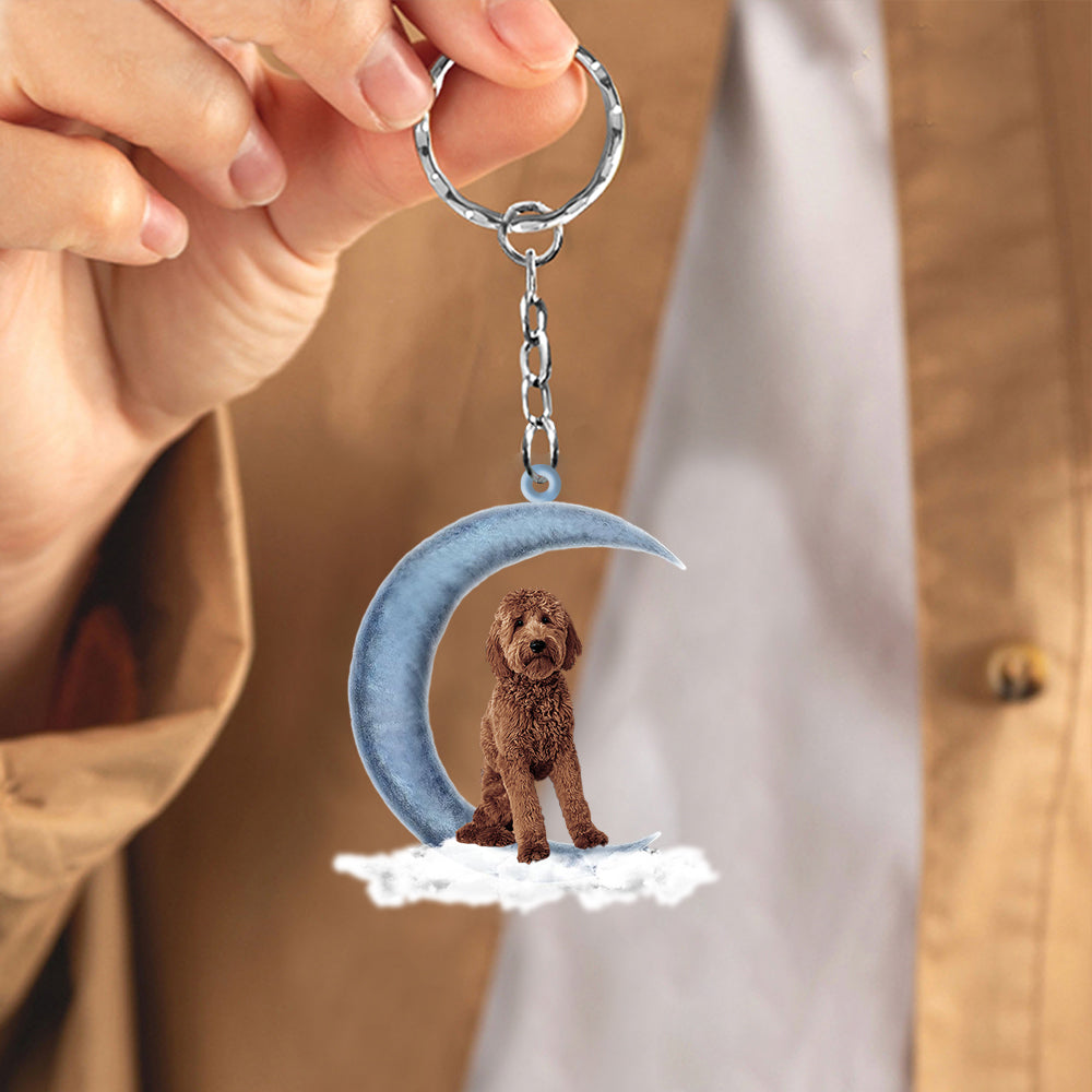 Goldendoodle On The Moon Flat Acrylic Keychain