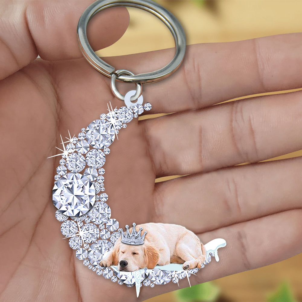 Golden retriever Sleeping On A Diamond Moon Acrylic Keychain