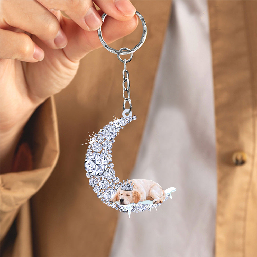 Golden retriever Sleeping On A Diamond Moon Acrylic Keychain