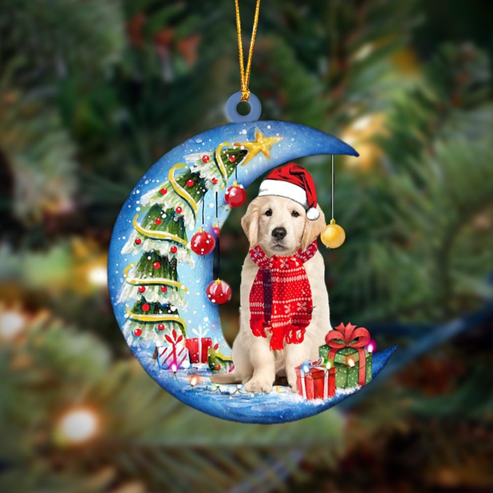Golden retriever Sits On The Moon Merry Christmas Hanging Ornament