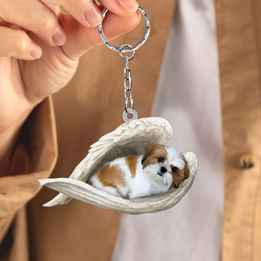 Gold white shih tzu Sleeping Angel Acrylic Keychain