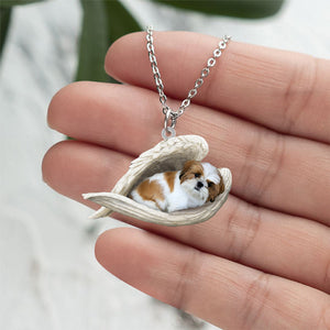 Gold white shih tzu Sleeping Angel Stainless Steel Necklace