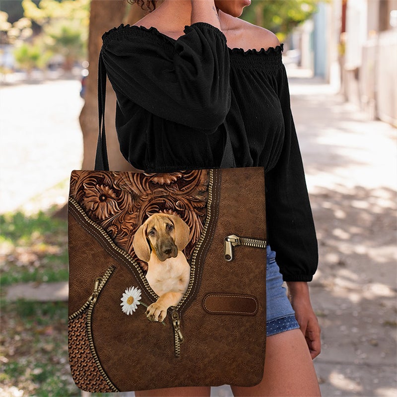 Great Dane Holding Daisy Tote Bag