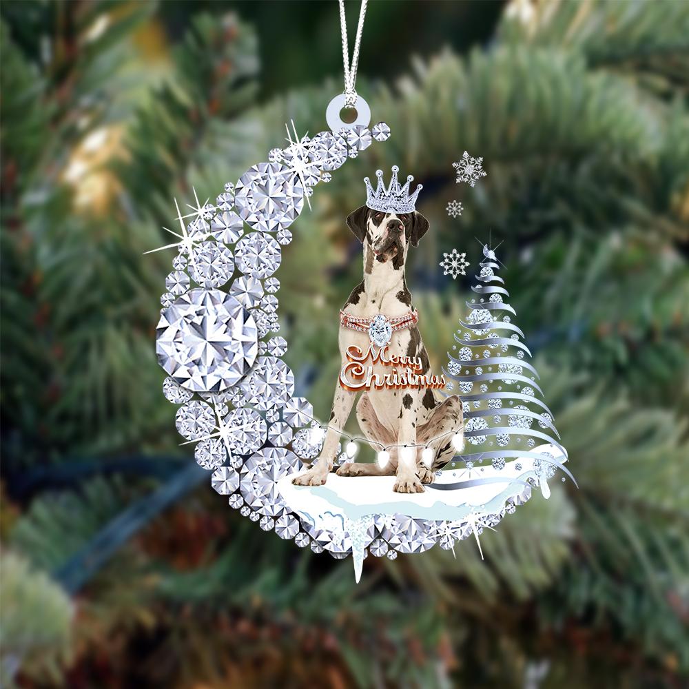 Great Dane Diamond Moon Merry Christmas Ornament