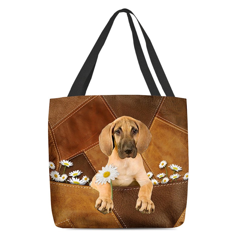 Great Dane Holding Daisy All Over Printed Tote Bag