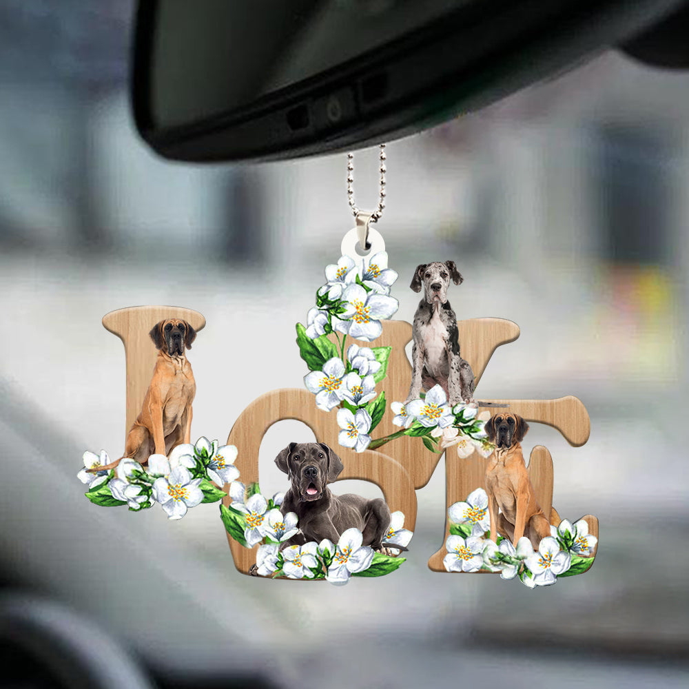 Great Dane Love Flowers Dog Lover Car Hanging Ornament