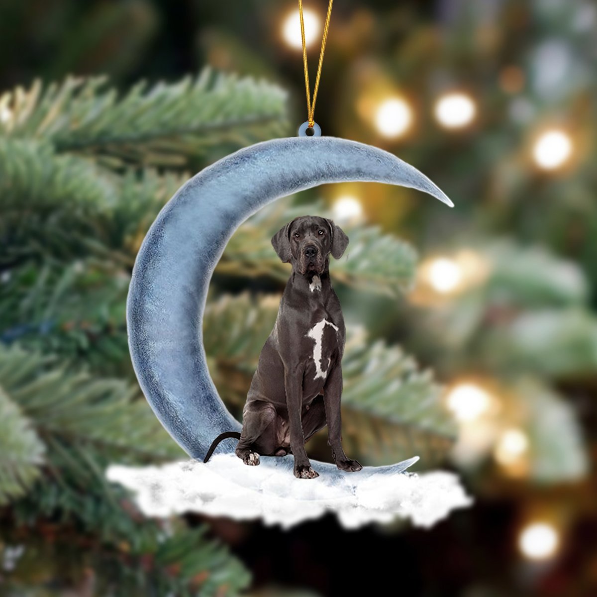 Great Dane 02 Sits On The Moon Hanging Ornament