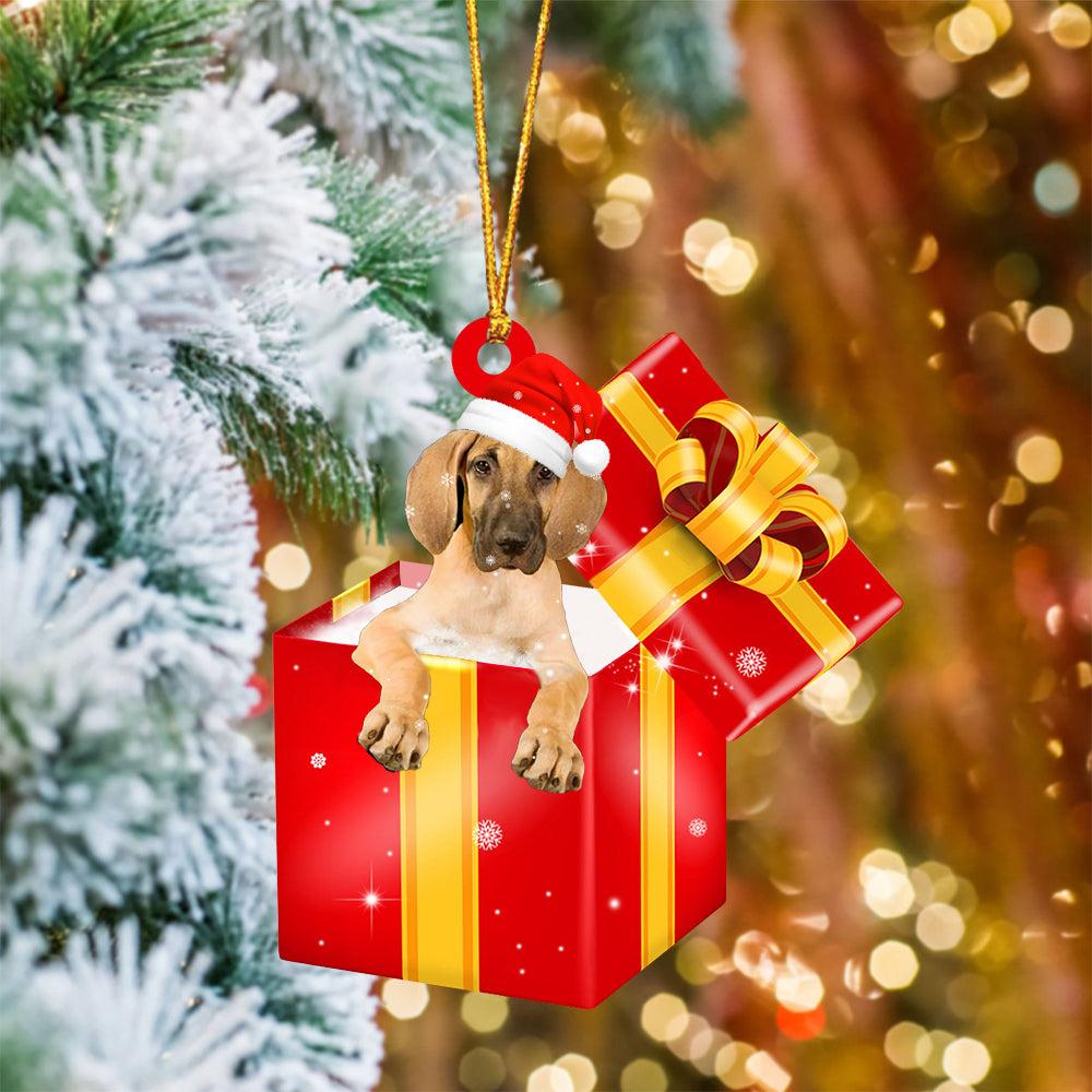 Great Dane In Red Gift Box Christmas Ornament