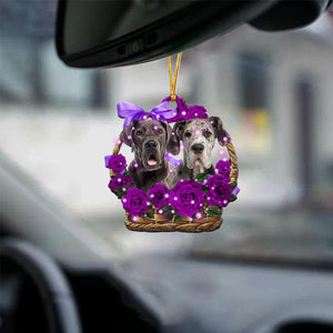 Great Dane Purple Rose Wicker Basket Car Hanging Ornament