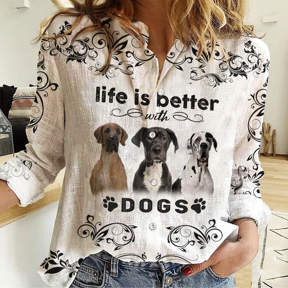 Great Dane  -Life Is Better With Dogs Women's Long-Sleeve Shirt