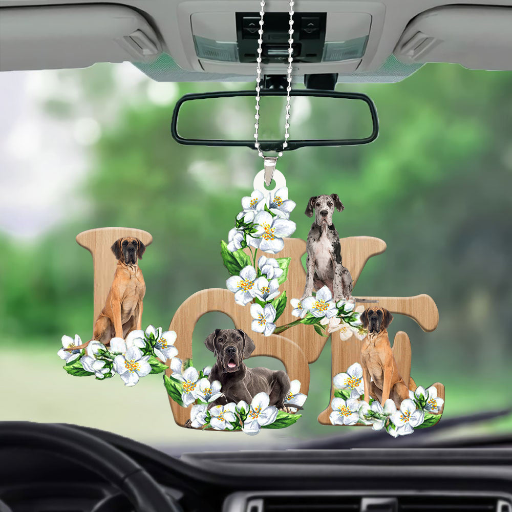 Great Dane Love Flowers Dog Lover Car Hanging Ornament