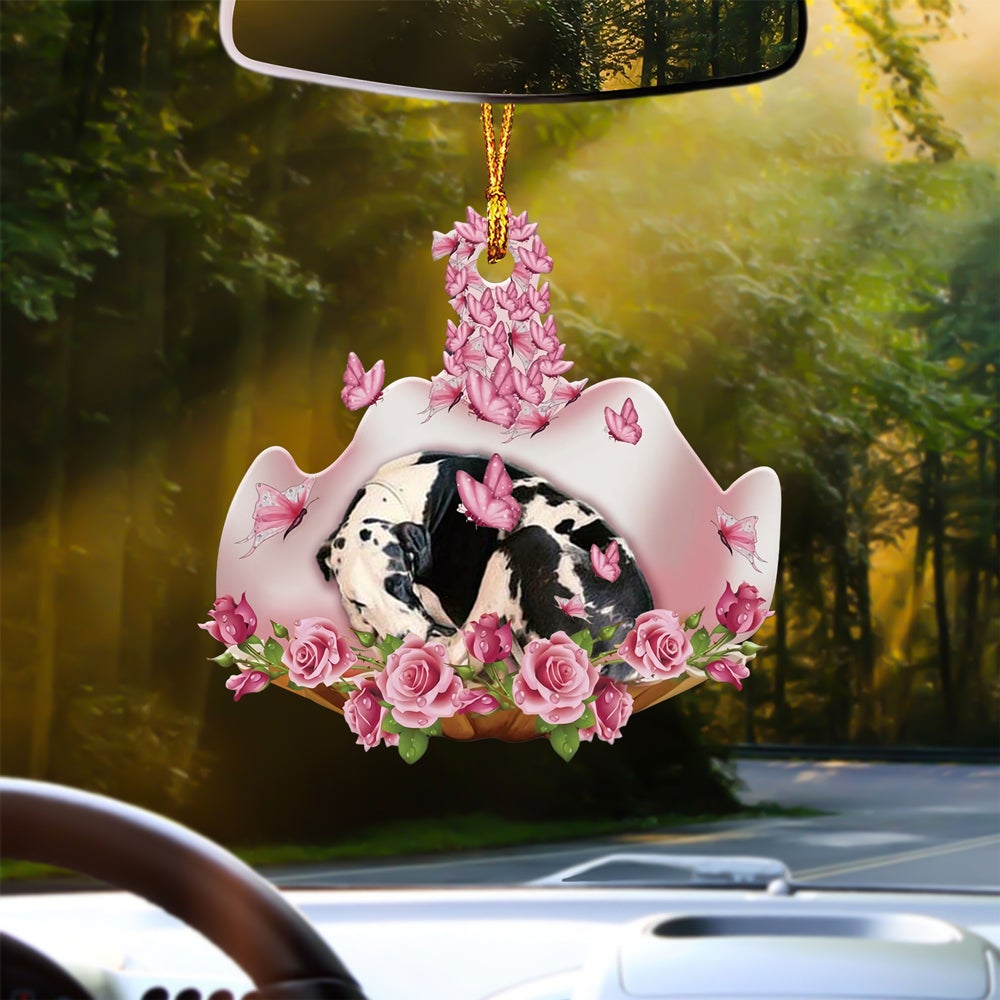 Great Dane Sleeping In Rose Garden Car Hanging Ornament