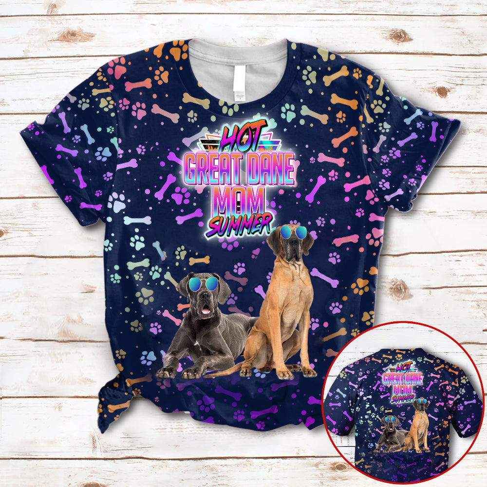 Hot Great Dane Mom Summer Neon Tropical Desing 3D All Over Print T-Shirt