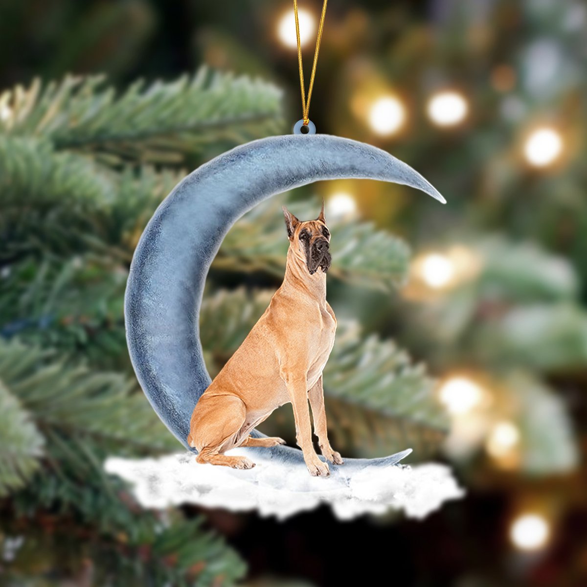 Great Dane Sits On The Moon Hanging Ornament