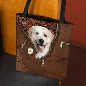 Great Pyrenees Holding Daisy Tote Bag