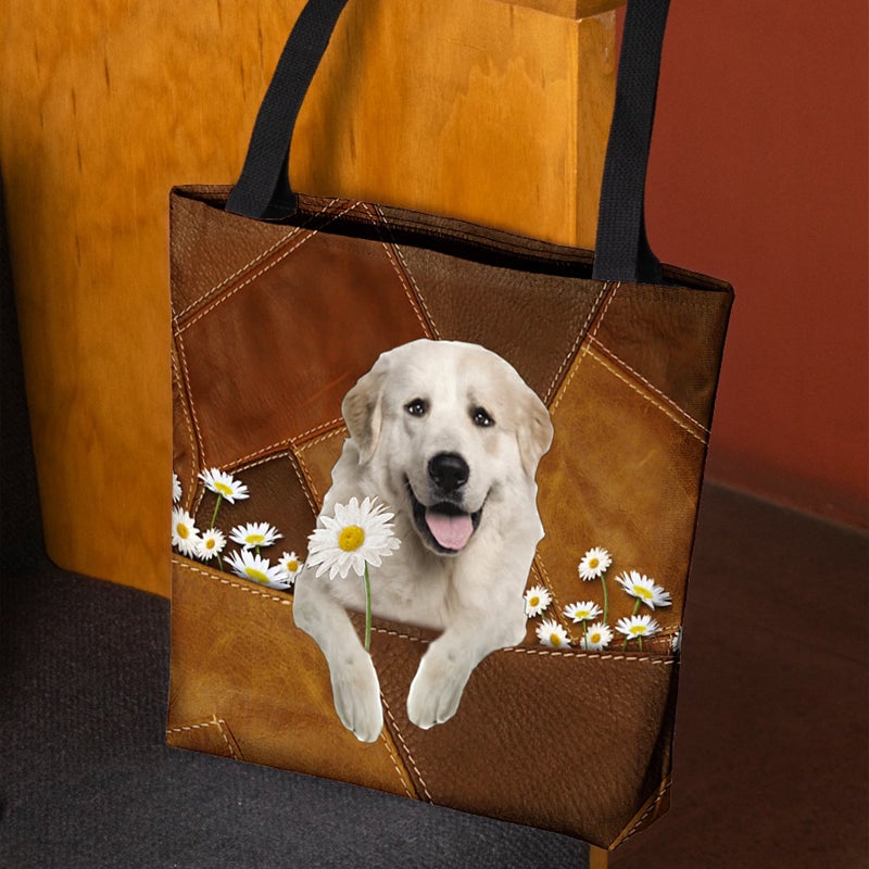 Great Pyrenees Holding Daisy All Over Printed Tote Bag
