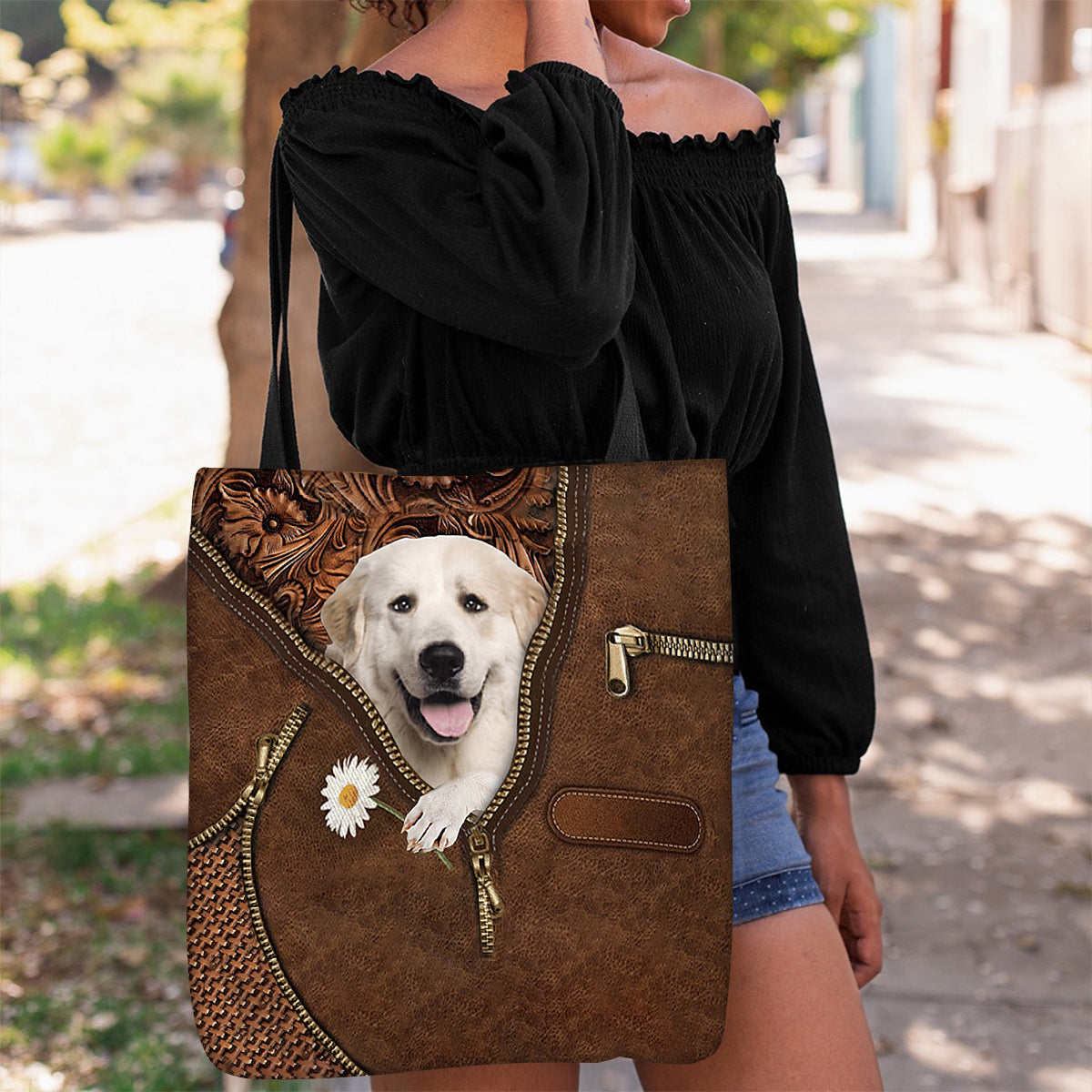 Great Pyrenees Holding Daisy Tote Bag