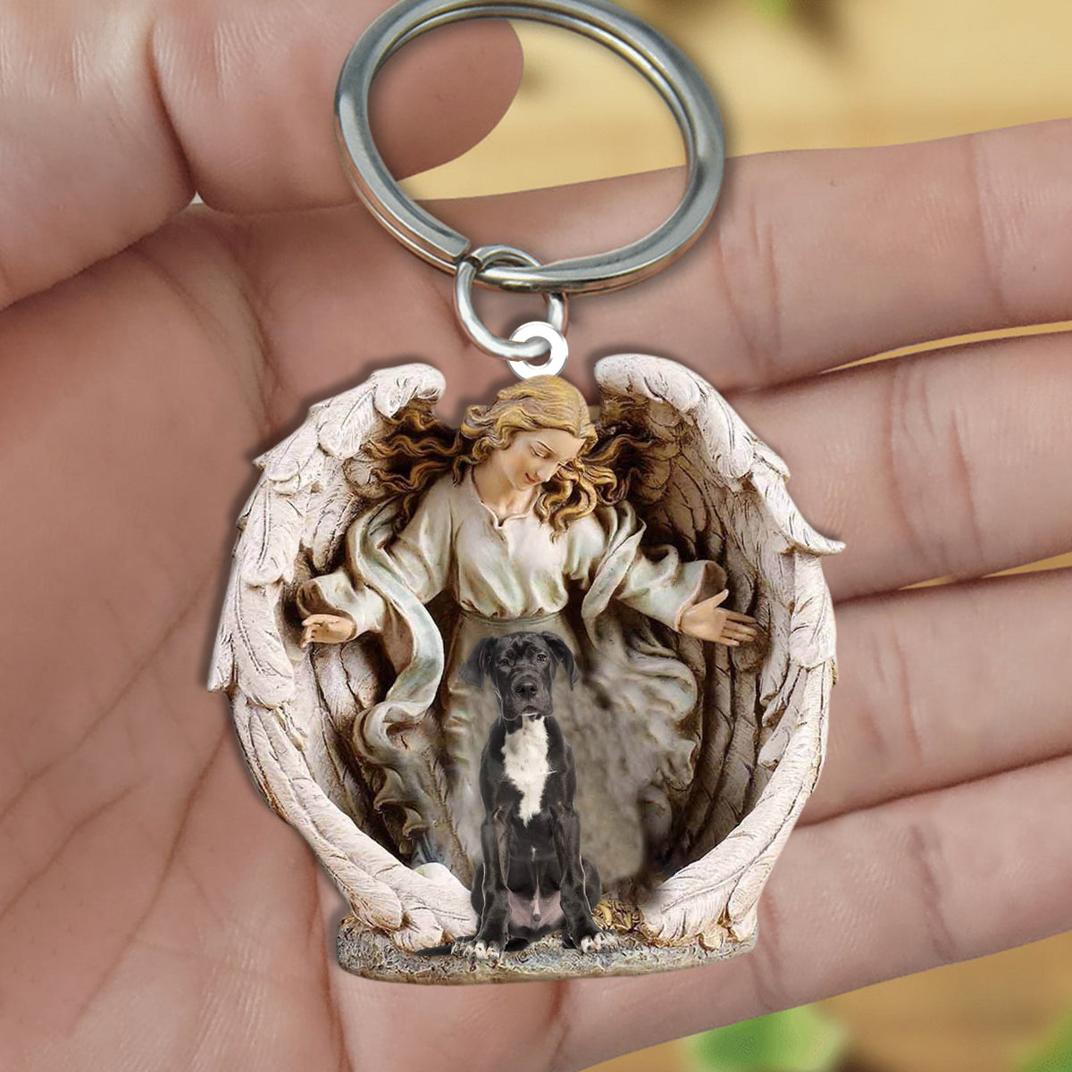 Angel Hug Great dane Acrylic Keychain