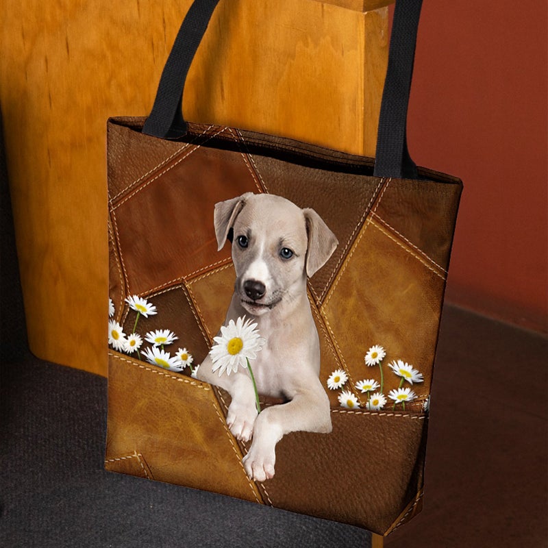 Greyhound Holding Daisy All Over Printed Tote Bag