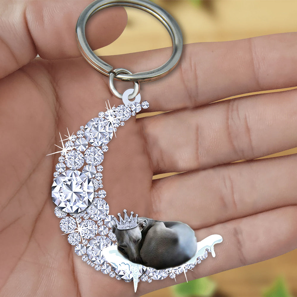 Greyhound Sleeping On A Diamond Moon Acrylic Keychain