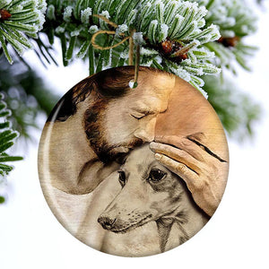 Greyhound With Jesus Porcelain/Ceramic Ornament