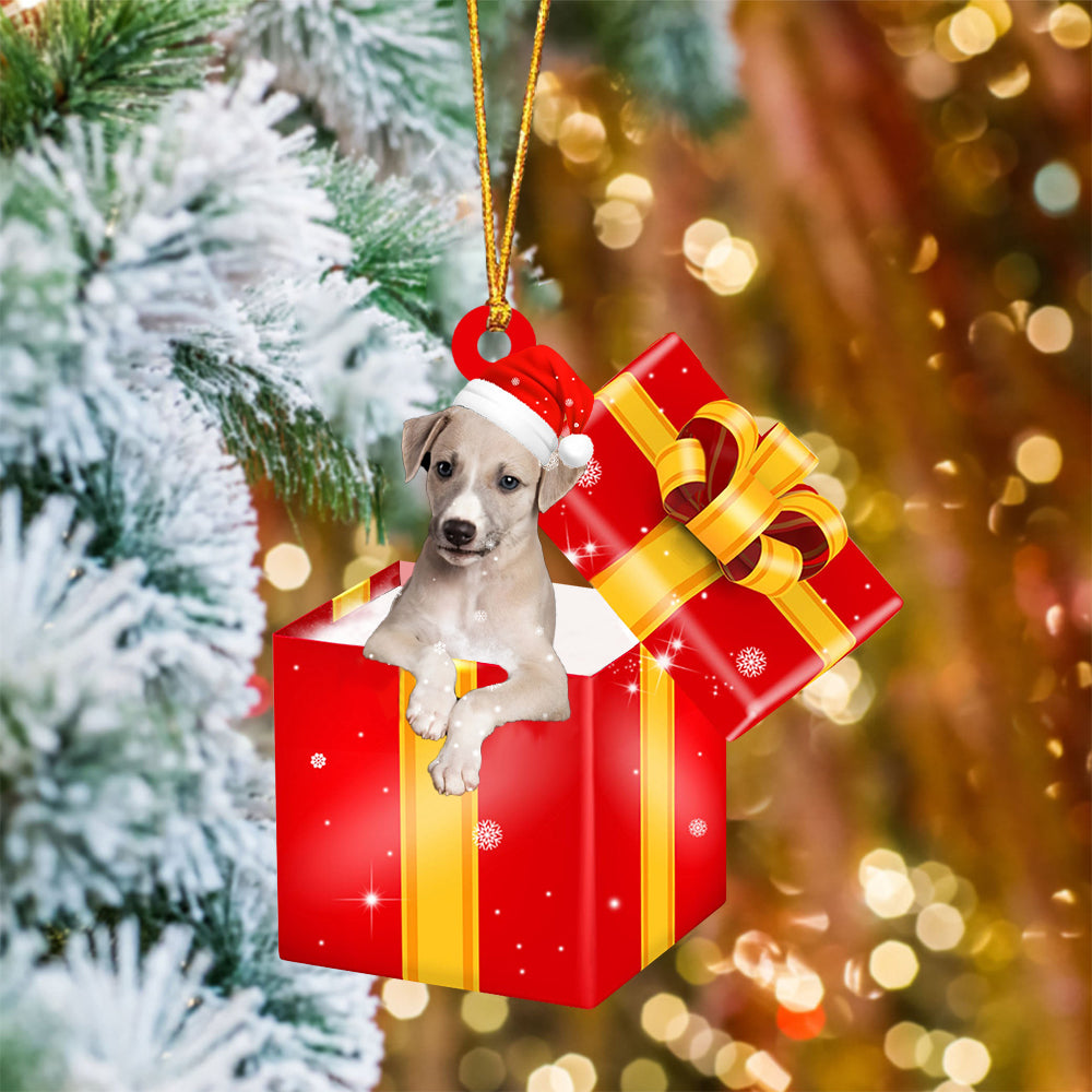 Greyhound In Red Gift Box Christmas Ornament