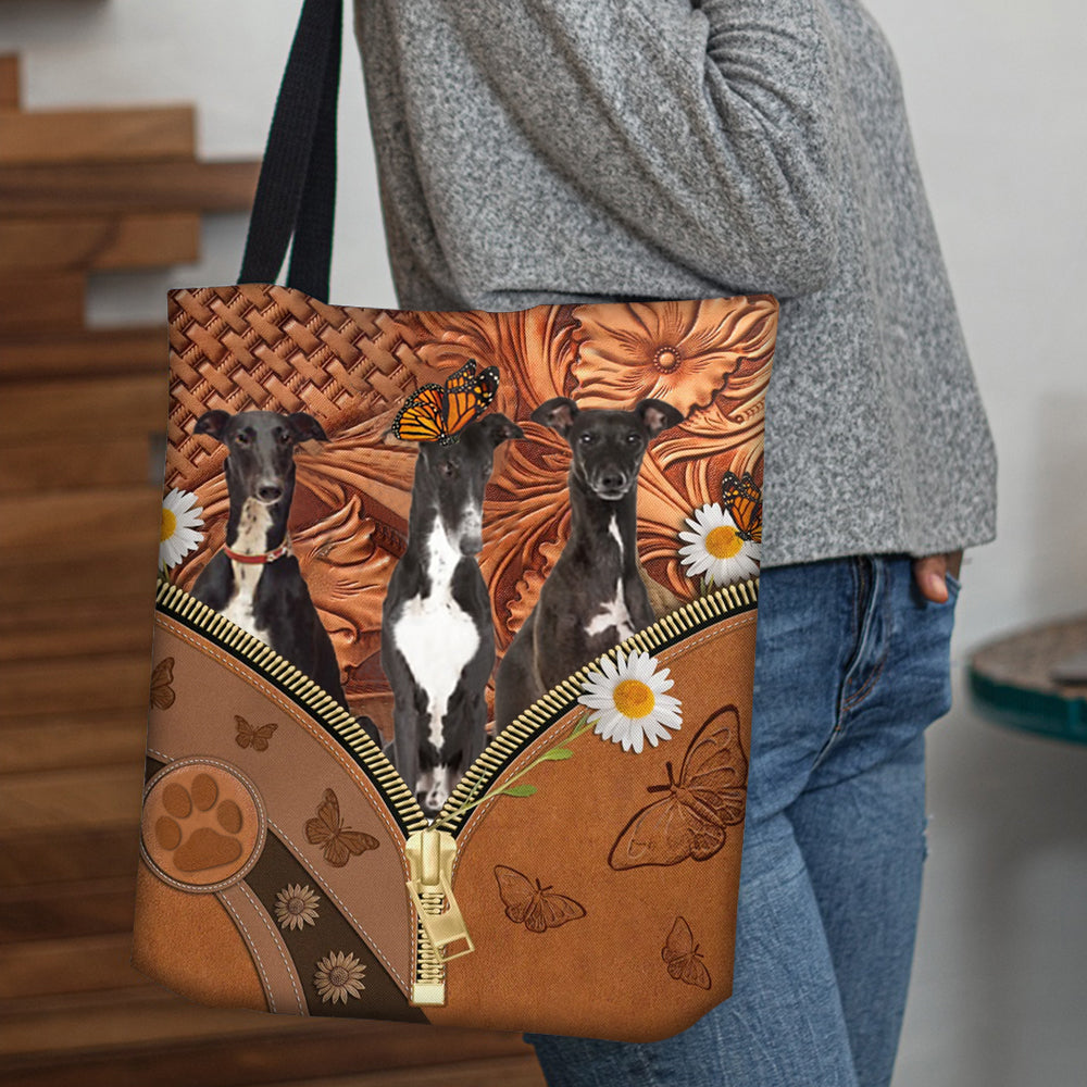 Greyhound Daisy Flower And Butterfly Tote Bag