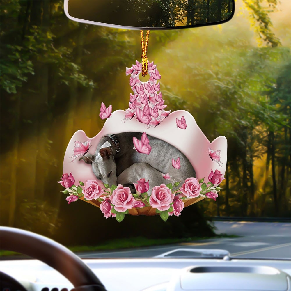 Greyhound Sleeping In Rose Garden Car Hanging Ornament