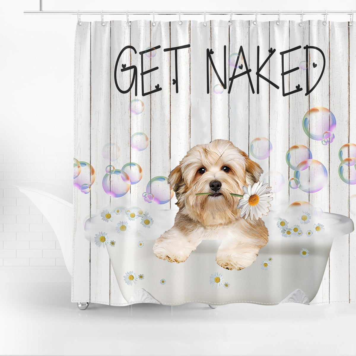 Havanese Get Naked Daisy Shower Curtain