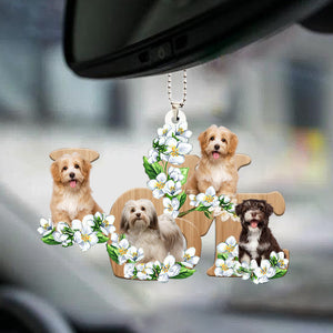 Havanese Love Flowers Dog Lover Car Hanging Ornament
