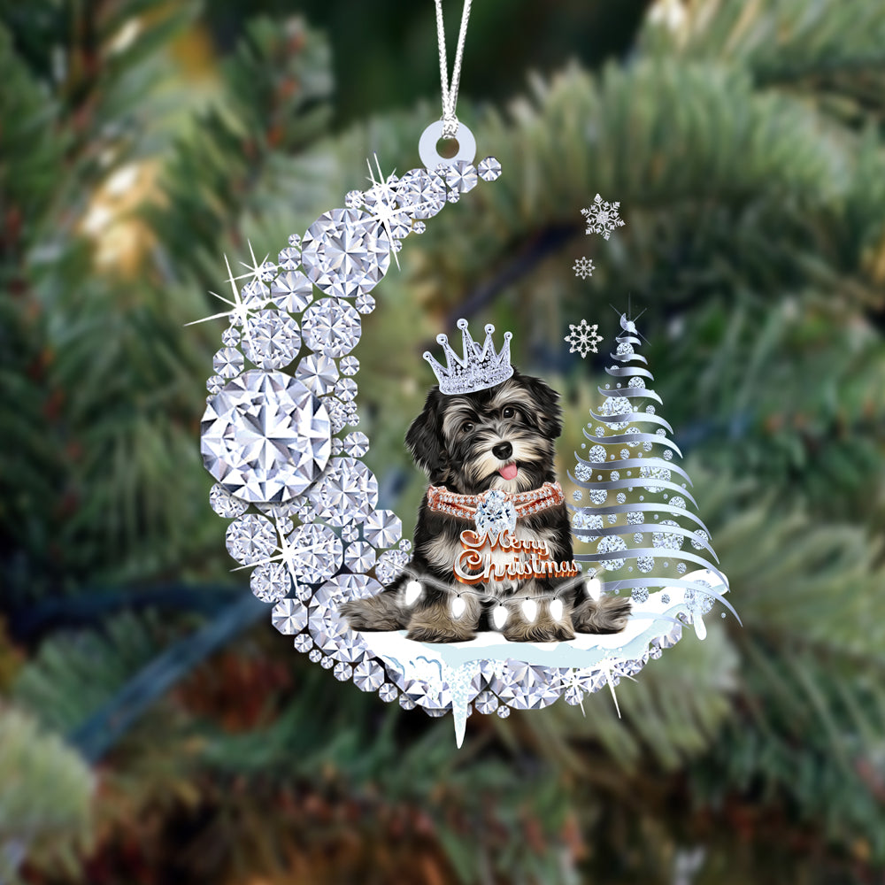 Havanese (3) Diamond Moon Merry Christmas Ornament