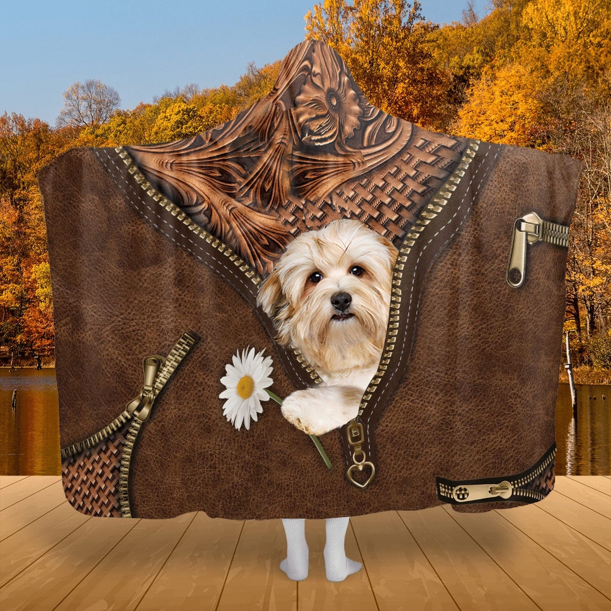 Havanese Holding Daisy Hooded Blanket