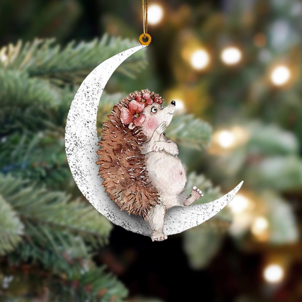 Hedgehog Sits On The Moon Hanging Ornament
