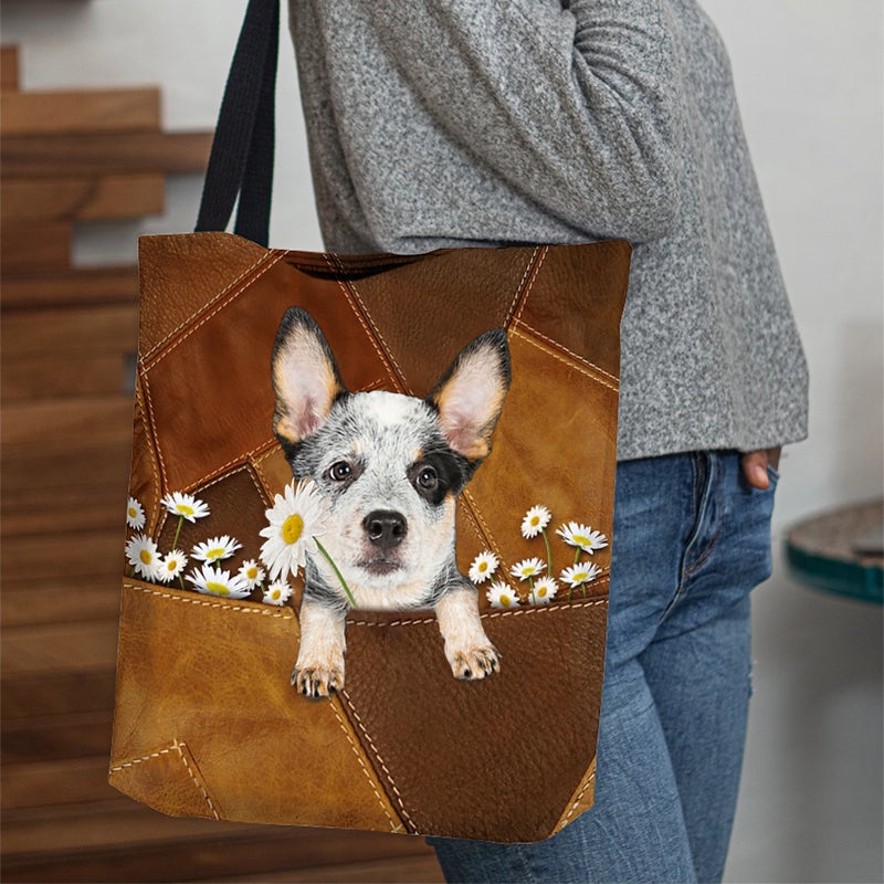 Heeler Holding Daisy All Over Printed Tote Bag