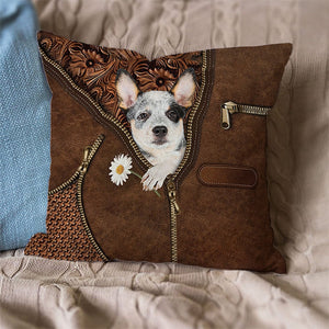 Heeler Holding Daisy Pillow Case