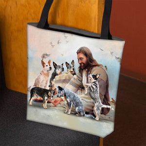 Jesus Surrounded By Heelers Tote Bag