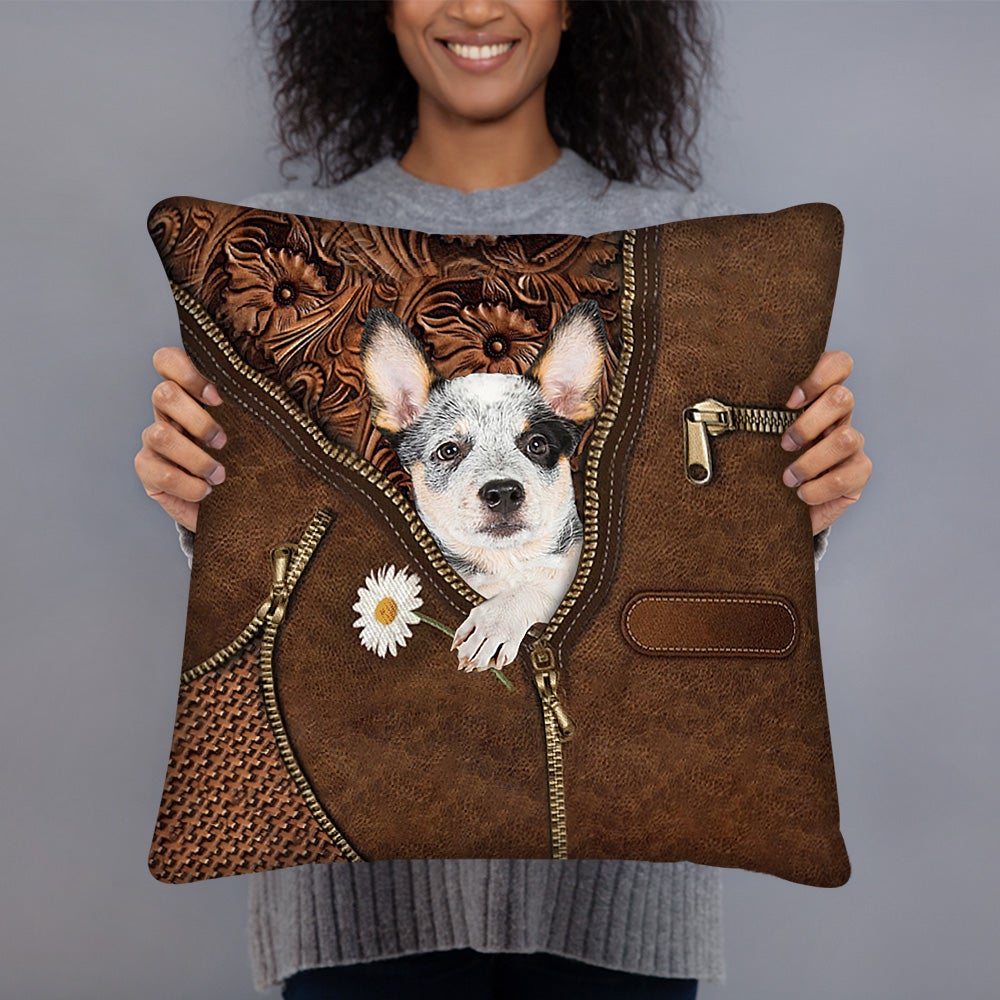 Heeler Holding Daisy Pillow Case