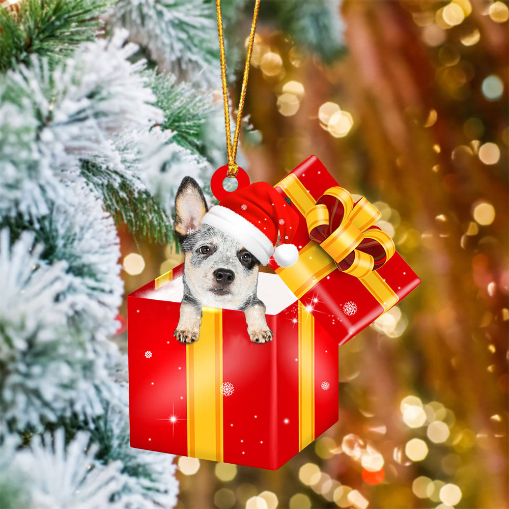 Heeler In Red Gift Box Christmas Ornament