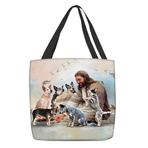 Jesus Surrounded By Heelers Tote Bag