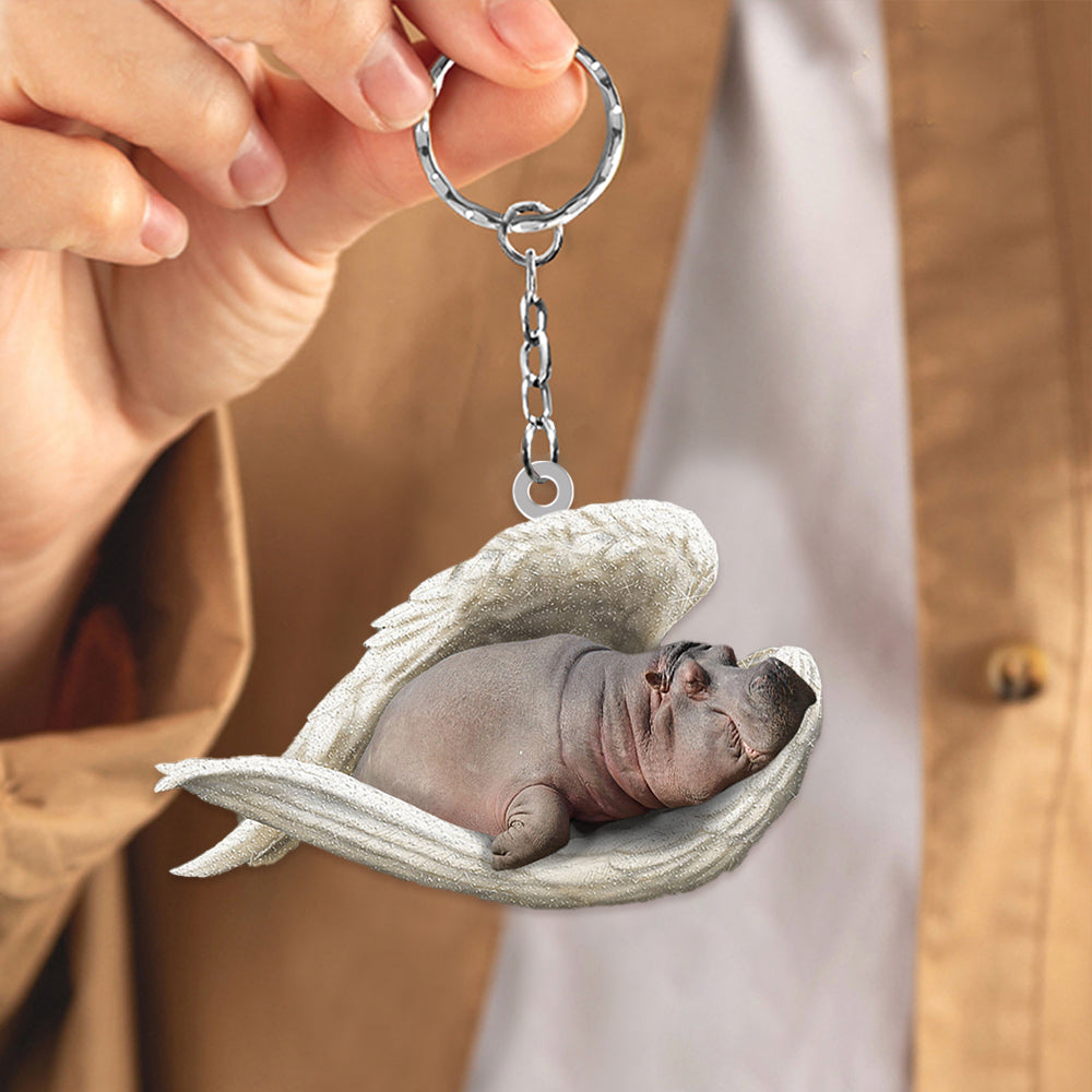 Hippo Sleeping Angel Acrylic Keychain