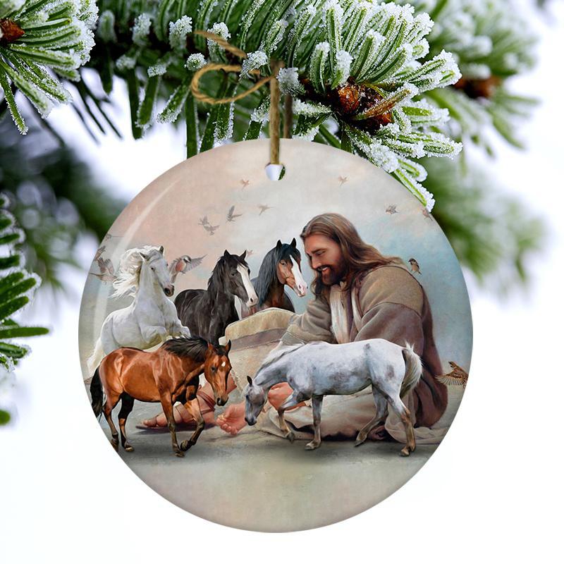 God Surrounded By Horses Porcelain/Ceramic Ornament