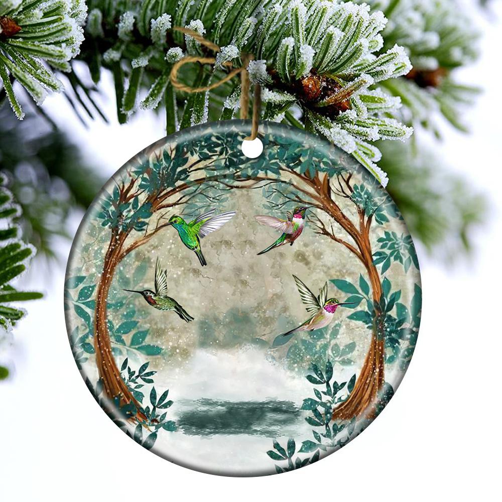 Hummingbird Among Forest Porcelain/Ceramic Ornament