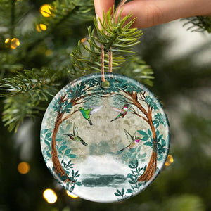 Hummingbird Among Forest Porcelain/Ceramic Ornament