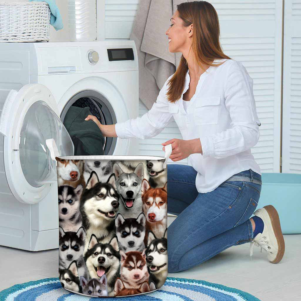 A Bunch Of Huskies Laundry Basket