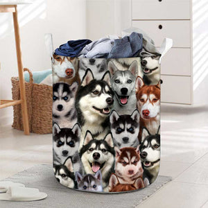 A Bunch Of Huskies Laundry Basket