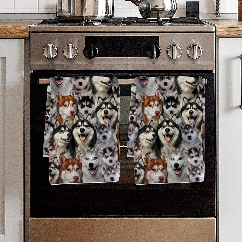 A Bunch Of Huskies Kitchen Towel