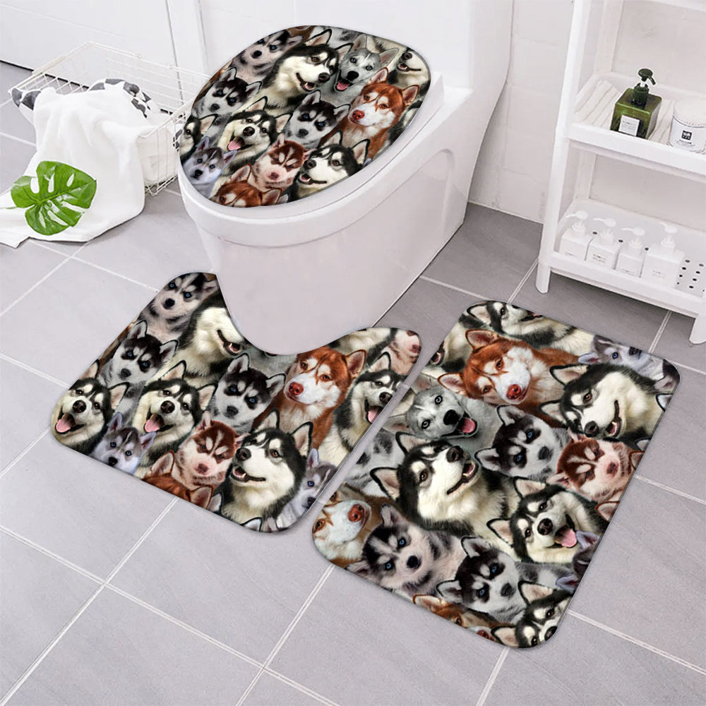 A Bunch Of Huskies Bathroom Mat Set